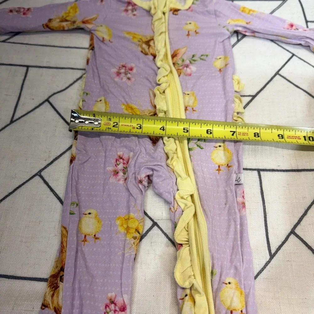 Laree + Co Bamboo Ruffle Sleeper 3-6M Purple Bunny Chick Easter Romper